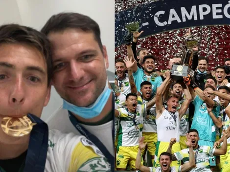 Matías Rodríguez y Guillermo Marino celebran la Recopa Sudamericana