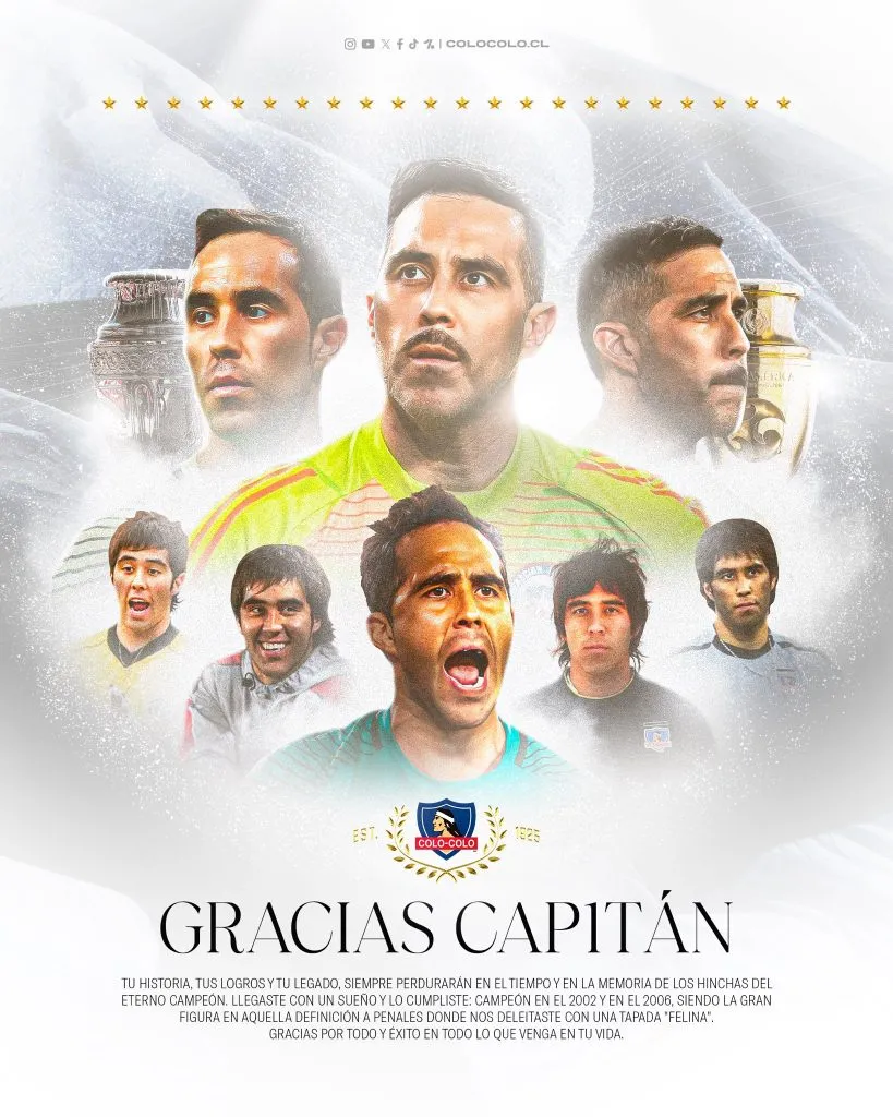 La imagen de Colo Colo para reconocer a Claudio Bravo. (Foto: Colo Colo)