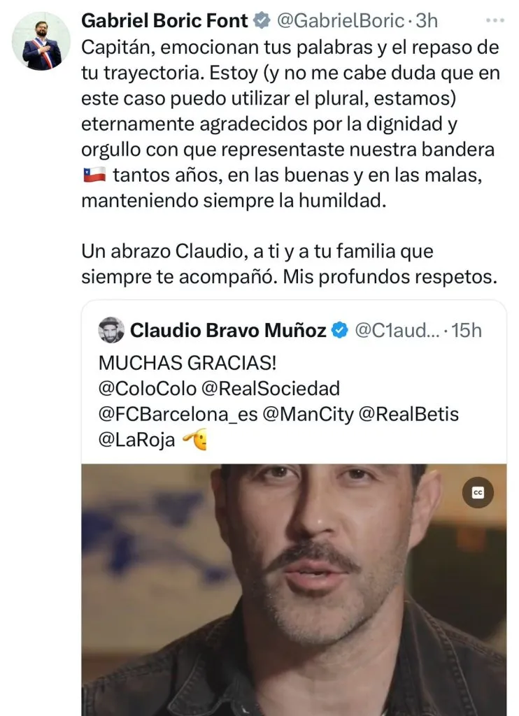 Captura de la publicación de Gabriel Boric en X.