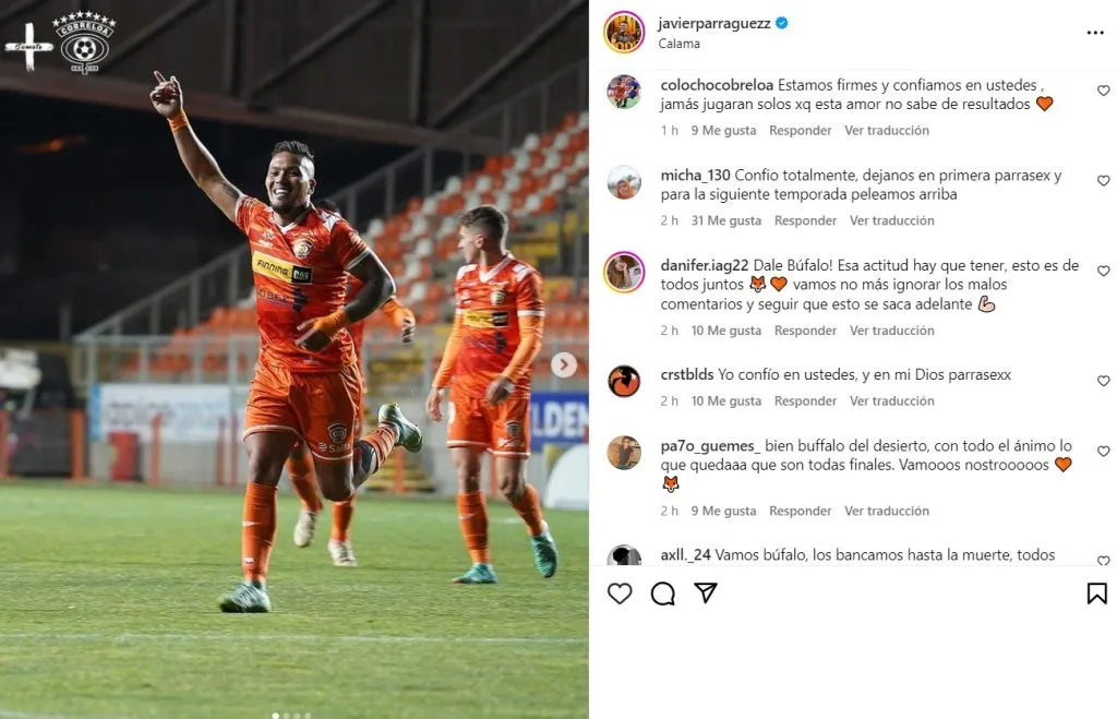 Javier Parraguez deja mensaje y se llena de buena onda de los hinchas. (Foto: javierparraguezz, Instagram)