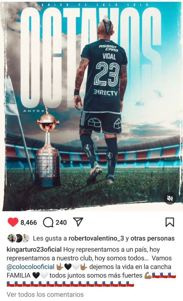 Captura de la publicación de Arturo Vidal en Instagram.