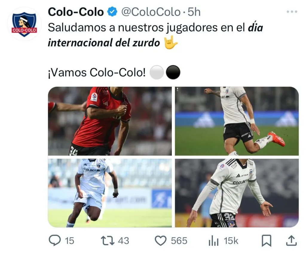 Captura de la publicación de Colo Colo en X (ex Twitter).