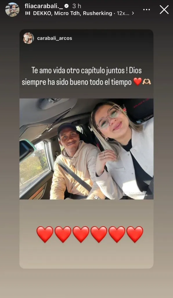 Captura de la historia de Instagram de Javiera Arcos, esposa de Omar Carabalí.