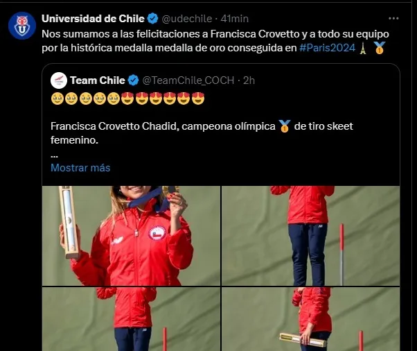 Las felicitaciones de la U a Crovetto (Captura)