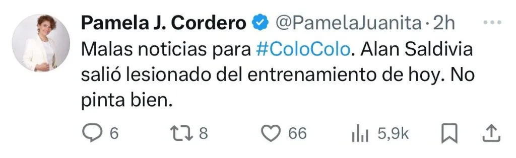 Captura de la publicación en X de Pamela Cordero.