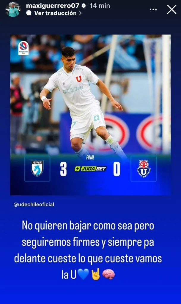 El potente mensaje de Maximiliano Guerrero tras la caída de Universidad de Chile.