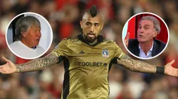 Leonel Herrera sale al cruce de Óscar Ruggeri y defiende a Arturo Vidal. (Foto: Photosport)