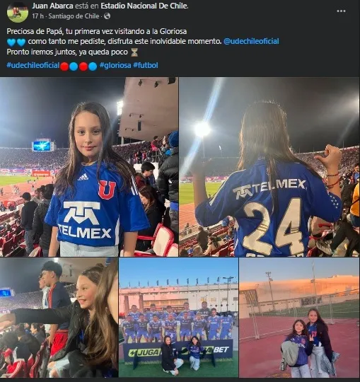 Abarca y su publicación, orgulloso de su hija en el estadio (Facebook)