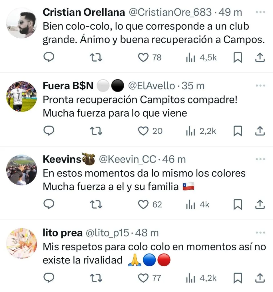 Captura de las reacciones de los hinchas de Colo Colo por el accidente de Cristóbal Campos.