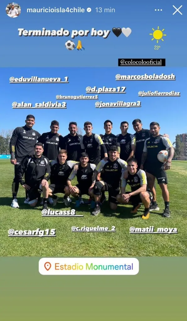 Captura de la historia en Instagram de Mauricio Isla.