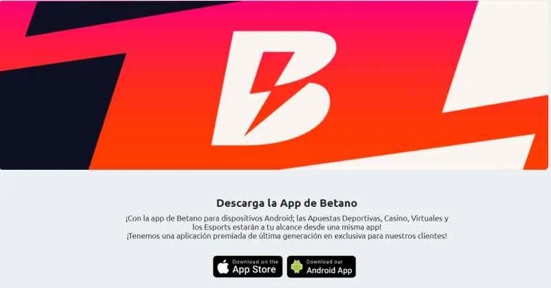 Betano app para iOS y Android.