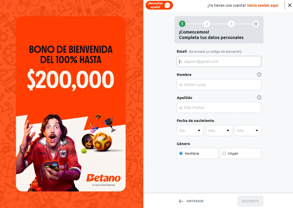 Regístrate en la web de Betano e introduce el código promocional BOLAVIP