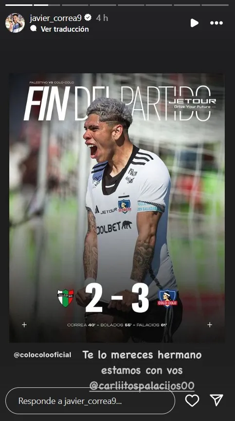 Javier Correa le dedica palabras a Carlos Palacios tras triunfo de Colo Colo.