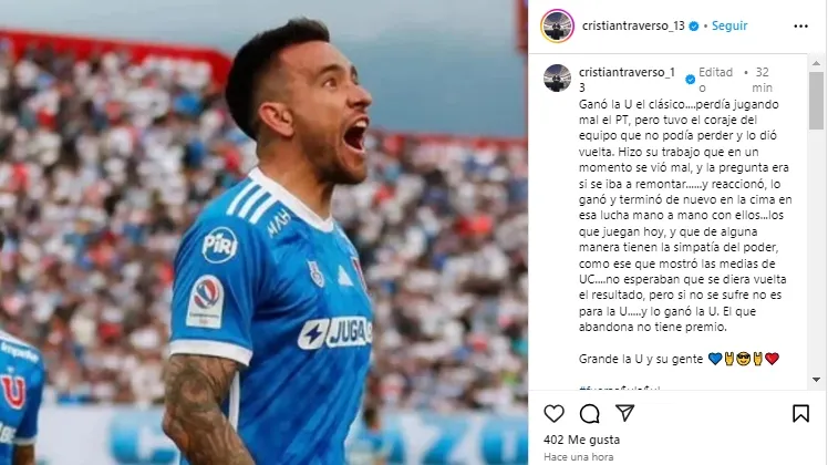 Cristian Traverso se lanzó contra Colo Colo. El referente de Universidad de Chile lanzó un potente mensaje.