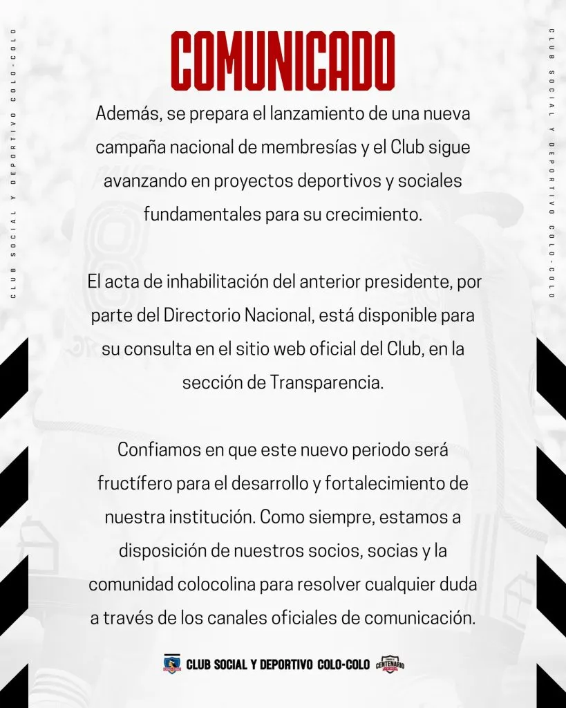 Comunicado del CSyD Colo Colo.