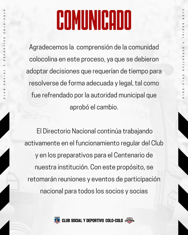 Comunicado del CSyD Colo Colo.