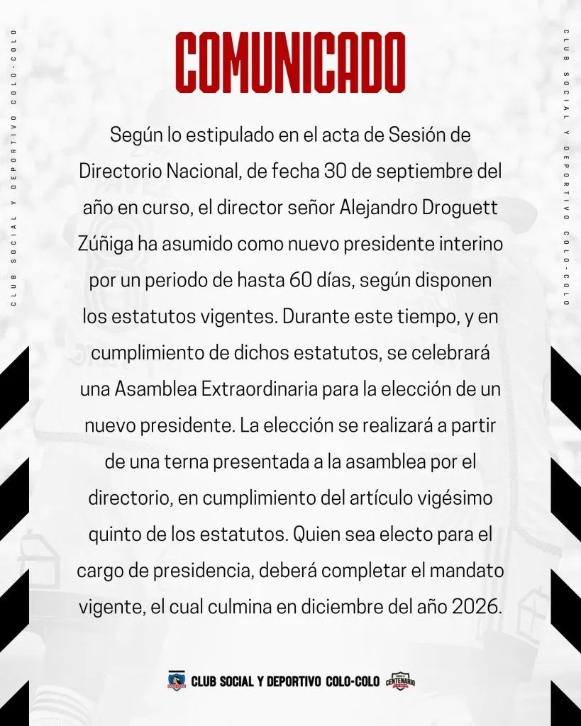 Comunicado del CSyD Colo Colo.