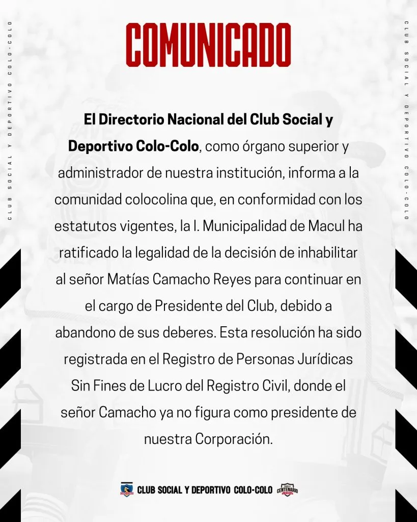 Comunicado del CSyD Colo Colo.