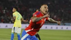 Futbol, Chile vs Brasil. Primera rueda, clasificatorias al Mundial 2026. El jugador de la seleccion chilena Eduardo Vargas, celebra su gol durante el partido de la primera rueda de las eliminatorias al mundial de 2026 contra Brasil disputado en el estadio Nacional de Santiago, Chile. 10/10/2024 Andres Pina/Photosport Football, Chile vs Brazil. World Cup 2026 qualifiers. Chile's player Eduardo Vargas, celebrates his goal during a 2026 World Cup qualifier match against Brazil at the National stadium in Santiago, Chile. 10/10/2024 Andres Pina/Photosport