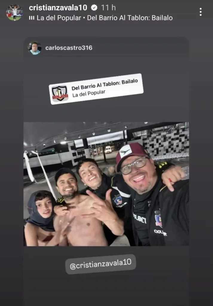 Cristián Zavala apoyó a Colo Colo en tirbuna.