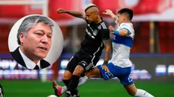 Futbol, Universidad Catolica vs Colo Colo. Fecha 9, campeonato Nacional 2024. El jugador de Colo Colo Arturo Vidal, izquierda, disputa el balon con Alfonso Parot de Universidad Catolica durante el partido de primera division realizado en el estadio Santa Laura de Santiago, Chile. 20/04/2024 Andres Pina/Photosport Football, Universidad Catolica vs Colo Colo. 9th turn, 2024 National Championship. Colo Colo’s player Arturo Vidal, left, vies for the ball against Alfonso Parot of Universidad Catolica during the first division match held at the Santa Laura stadium in Santiago, Chile. 20/04/2024 Andres Pina/Photosport