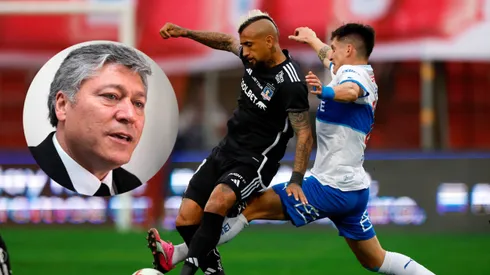 Futbol, Universidad Catolica vs Colo Colo. Fecha 9, campeonato Nacional 2024. El jugador de Colo Colo Arturo Vidal, izquierda, disputa el balon con Alfonso Parot de Universidad Catolica durante el partido de primera division realizado en el estadio Santa Laura de Santiago, Chile. 20/04/2024 Andres Pina/Photosport Football, Universidad Catolica vs Colo Colo. 9th turn, 2024 National Championship. Colo Colo’s player Arturo Vidal, left, vies for the ball against Alfonso Parot of Universidad Catolica during the first division match held at the Santa Laura stadium in Santiago, Chile. 20/04/2024 Andres Pina/Photosport