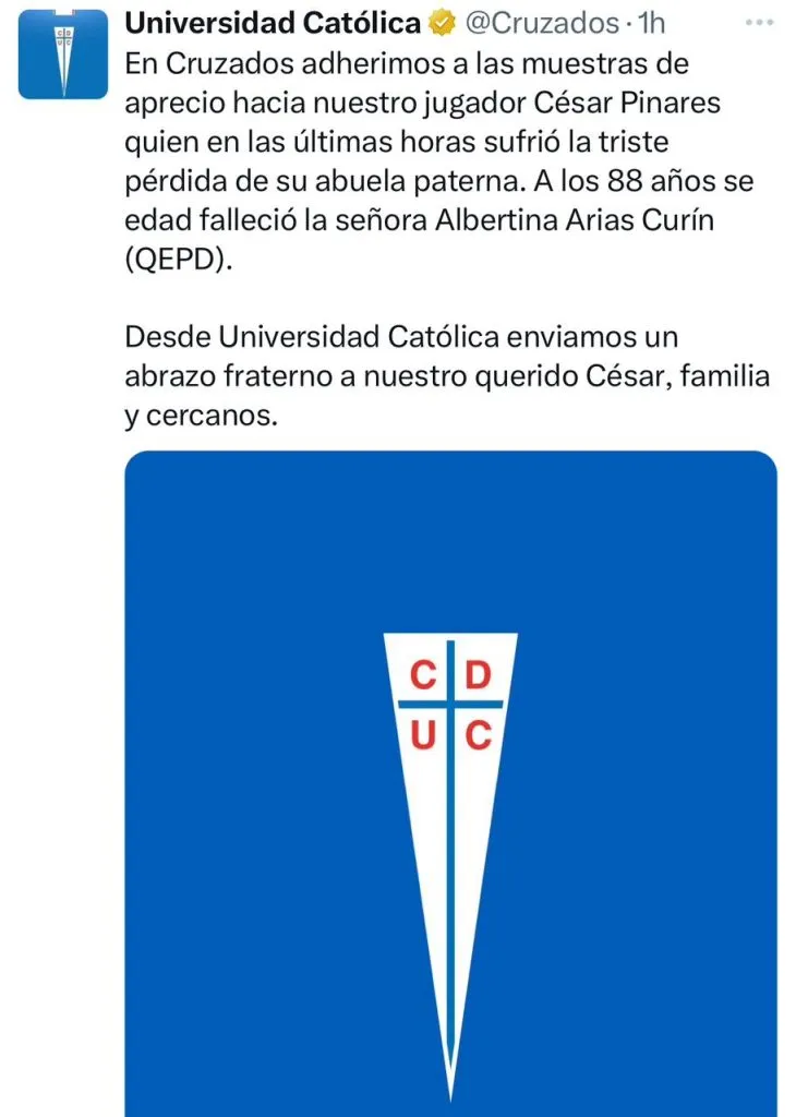 Captura de la publicación de Cruzados en X.