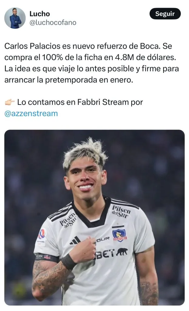 Captura de la publicación en X del periodista argentino Lucho Cofano.