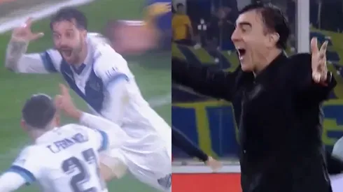 Agustín Bouzat y Gustavo Quinteros celebran en Vélez. (Foto: TyC Sports)