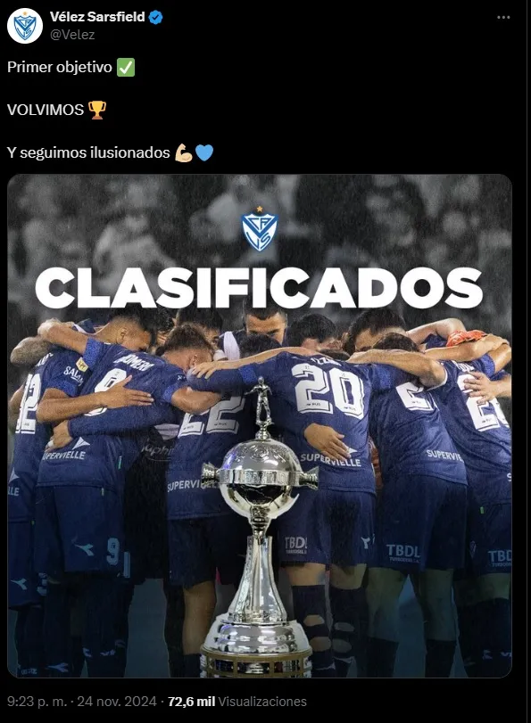 Vélez clasifica a la Copa Libertadores 2025.