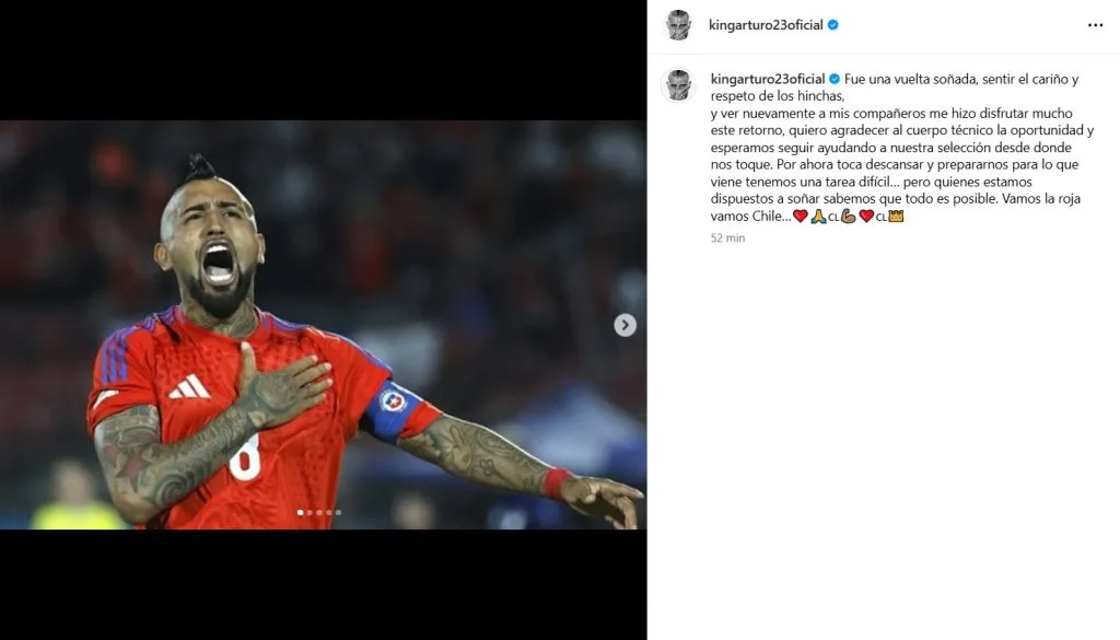 Arturo Vidal publica emotivo mensaje en Instagram.