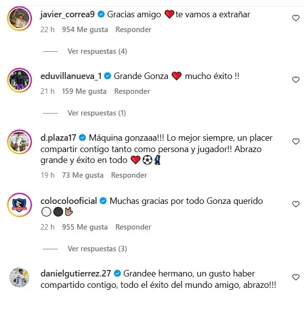 Los mensajes que recibe Gonzalo Castellani de sus compañeros tras no continuar en Colo Colo.