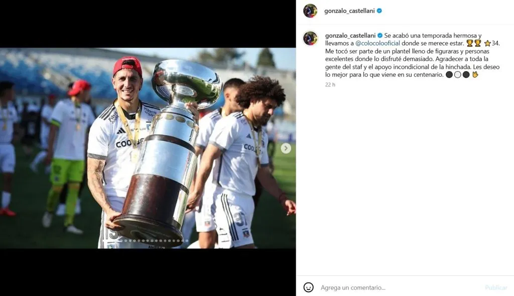 Gonzalo Castellani se despide de Colo Colo con emotivo mensaje.