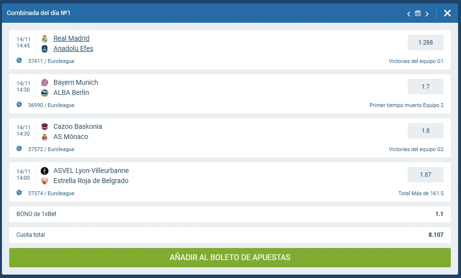 Apuestas combinadas 1xBet