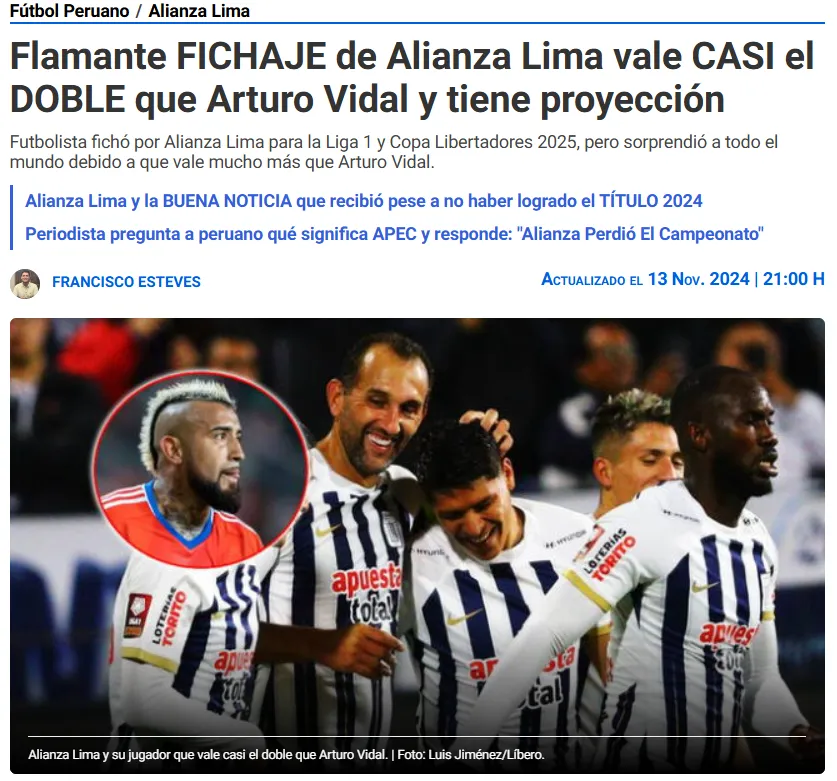 La nota sobre Arturo Vidal en diario Líbero | FOTO: Captura
