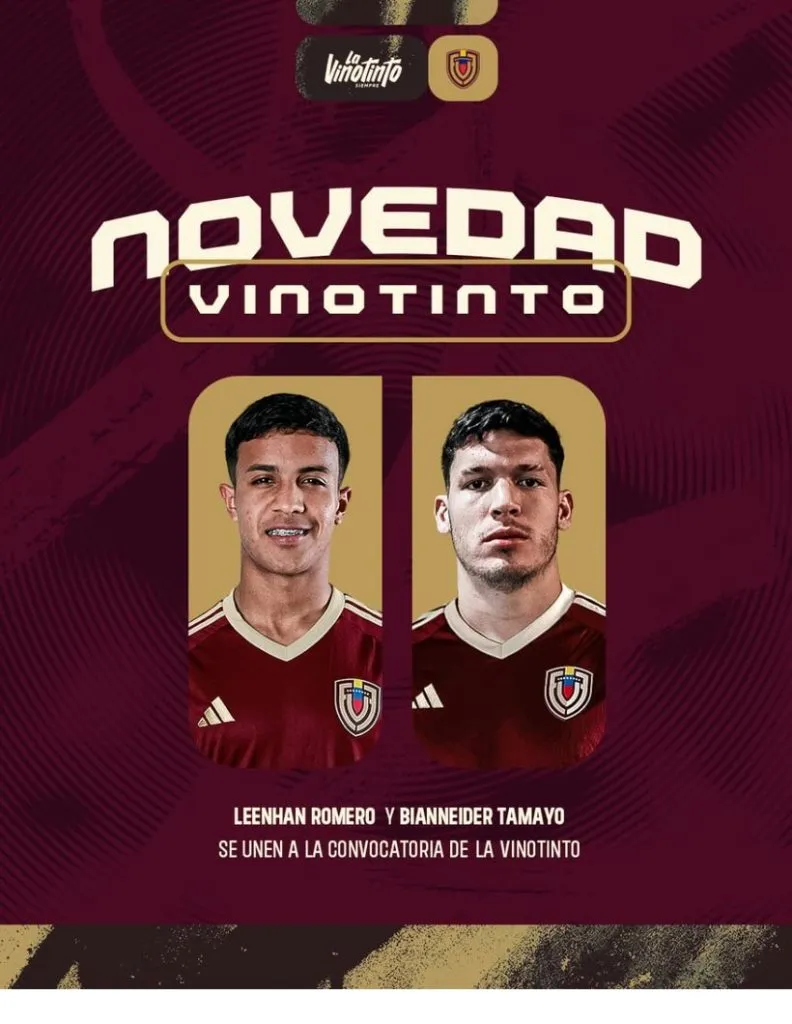 Bianneider Tamayo y Leehan Romero son citados a la Selección de Venezuela.