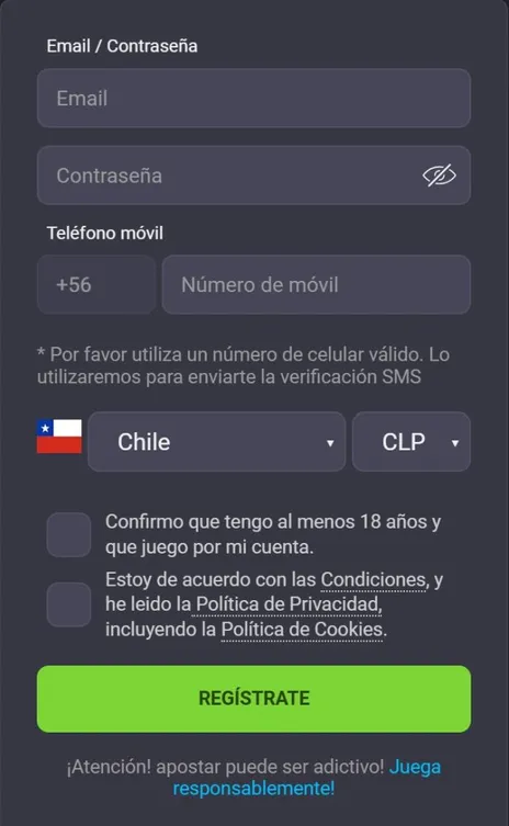 Pantalla de registro Coolbet