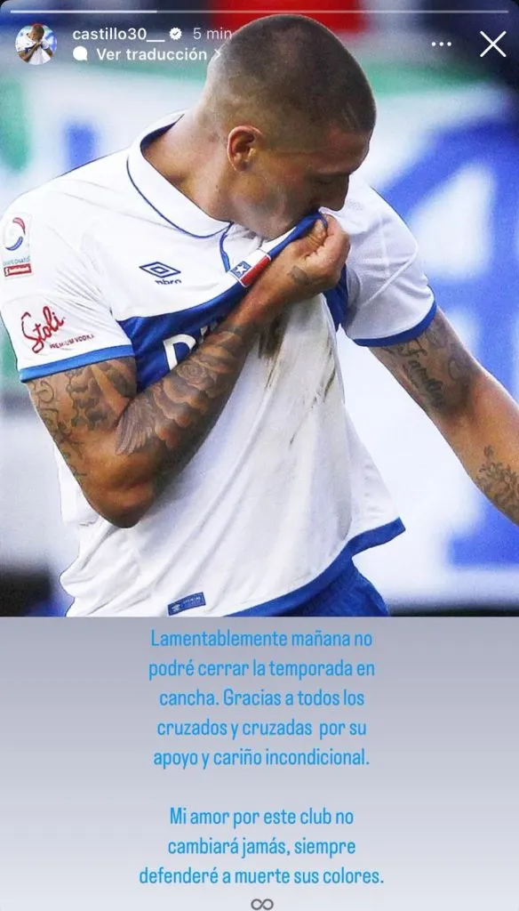 Nicolás Castillo confesó que no estará en la última nómina del año de Universidad Católica.