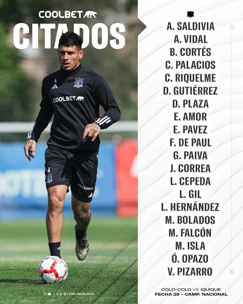 La citación de Colo Colo vs Deportes Iquique.