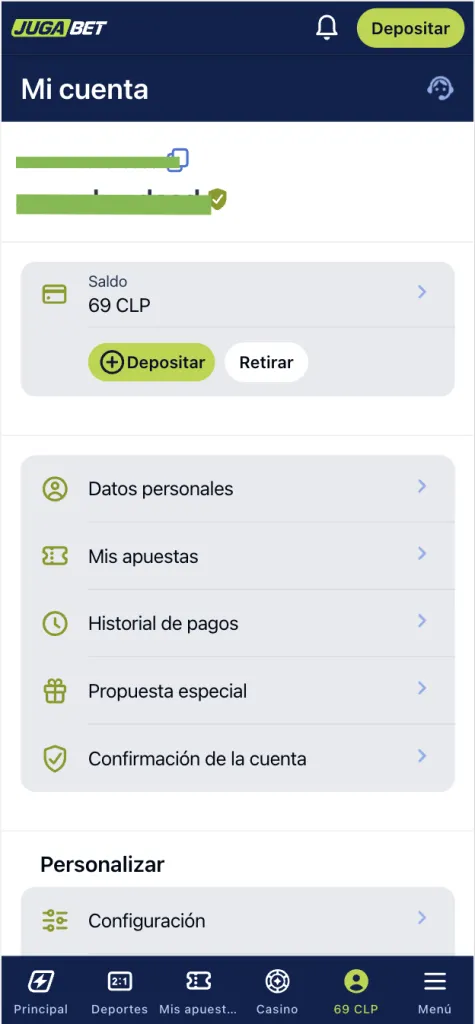 Interfaz de retiro en Jugabet mostrando opciones de métodos.