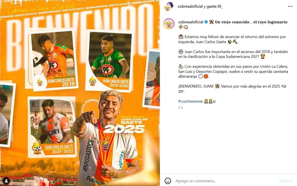 Juan Carlos Gaeta es nuevo refuerzo de Cobresal.