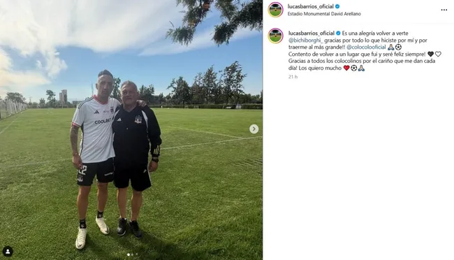 Lucas Barrios dedica emotivas palabras a Claudio Borghi y los hinchas de Colo Colo. (Foto: lucasbarrios.oficial, Instagram)