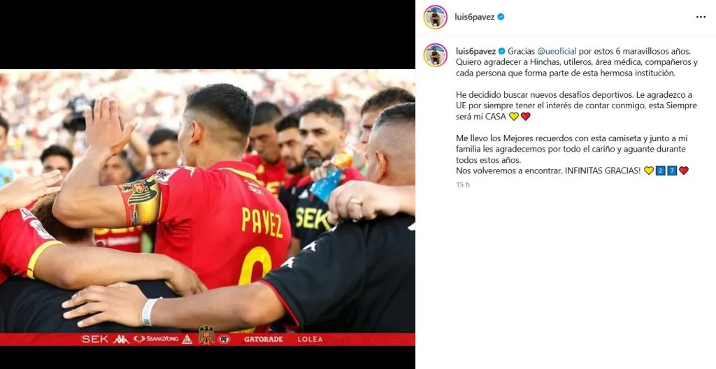 Luis Pavez se despide de Unión Española.