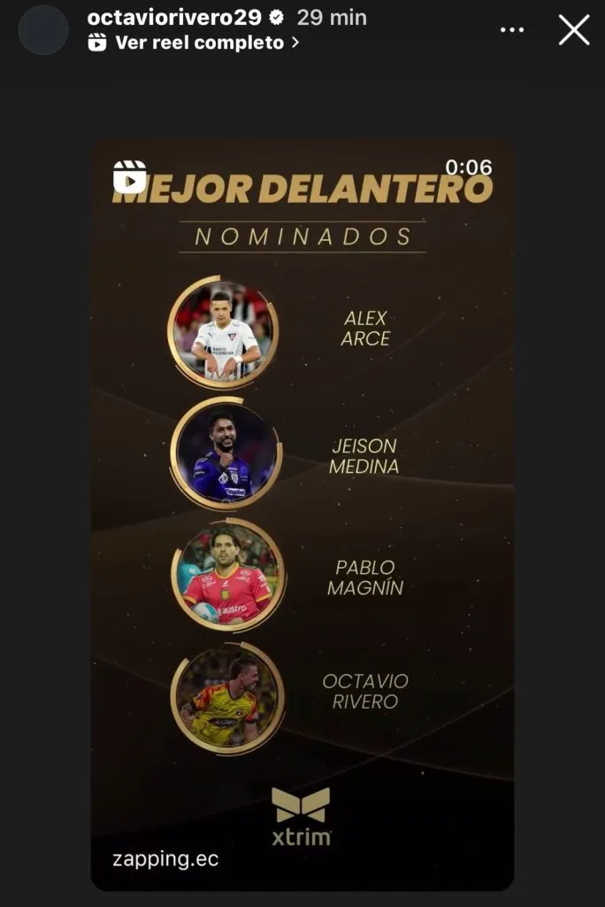 El propio Rivero compartió la publicación donde está nominado (Instagram)