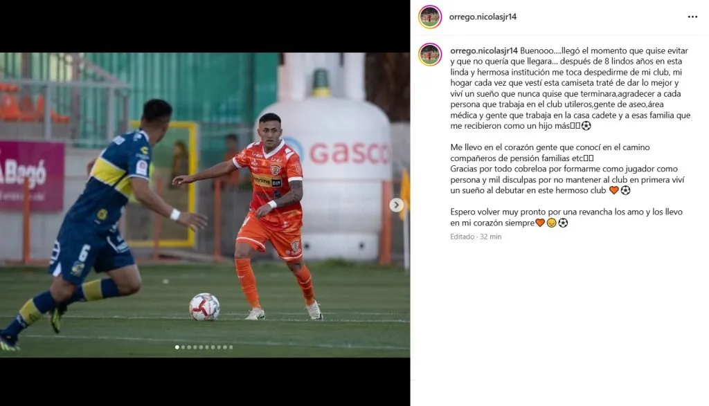 Nicolás Orrego se despide de Cobreloa. (Foto: Nicolás Orrego)