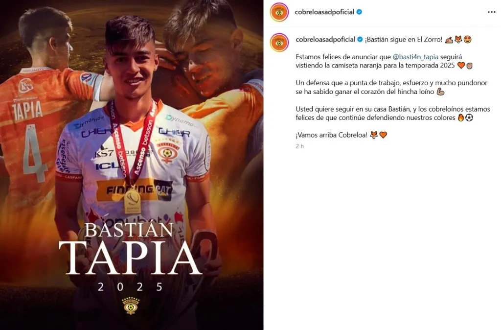 Bastián Tapia estará en Cobreloa 2025. (Foto: Cobreloa SADP)