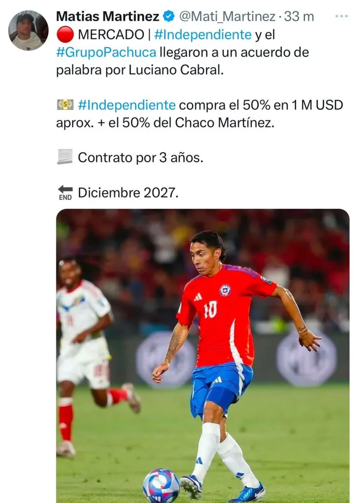 Captura de la publicación en X del periodista Matías Martínez.