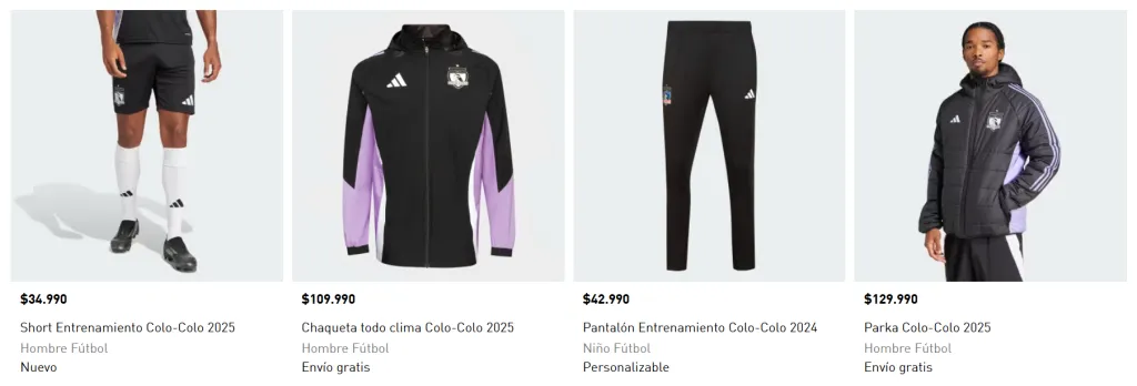 Captura de la tienda online de Adidas Chile.