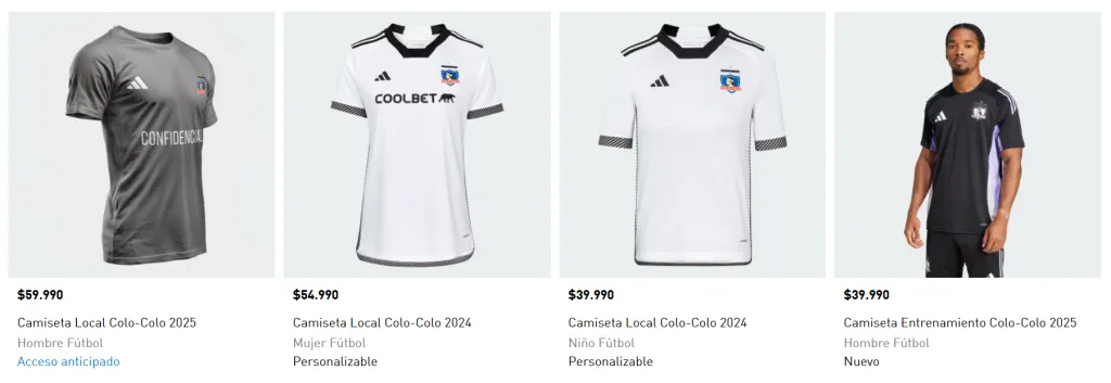 Captura de la página oficial de Adidas Chile.