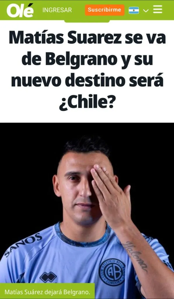 La información de Diario Olé sobre Suárez y la U (Captura)